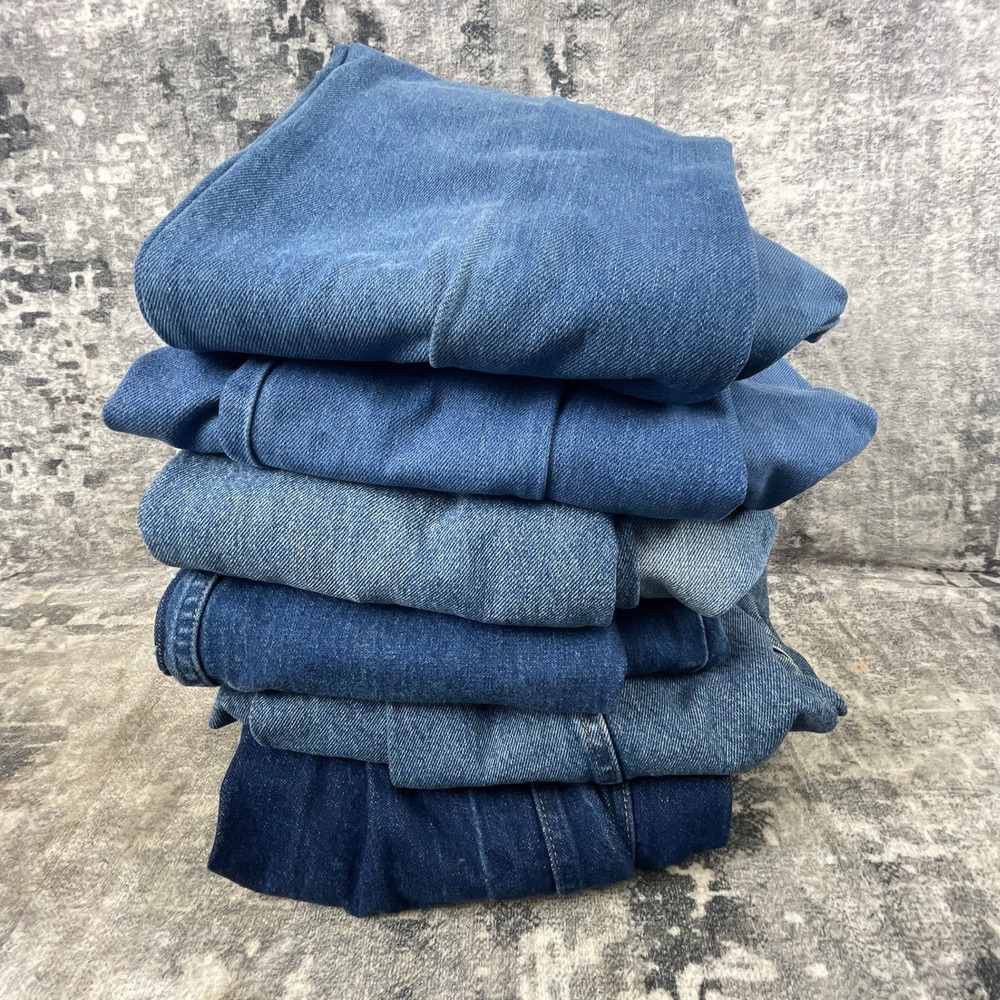 Lotโ 10 LBS Vtg Wrangler Scrap Blue Workwear Western Mixed Denim Pants Shorts